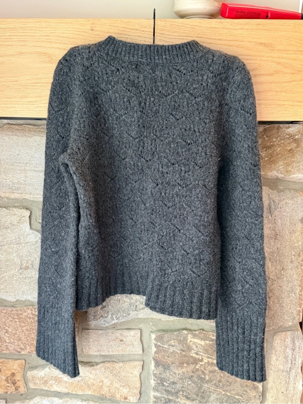 J. Crew Wide-sleeve pointelle crewneck sweater in merino wool top rated XS gray